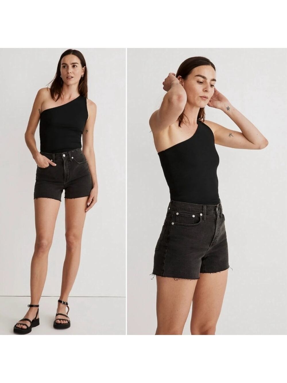 Madewell High-Rise Denim Shorts Jean cotton stretch high waisted gray black zip